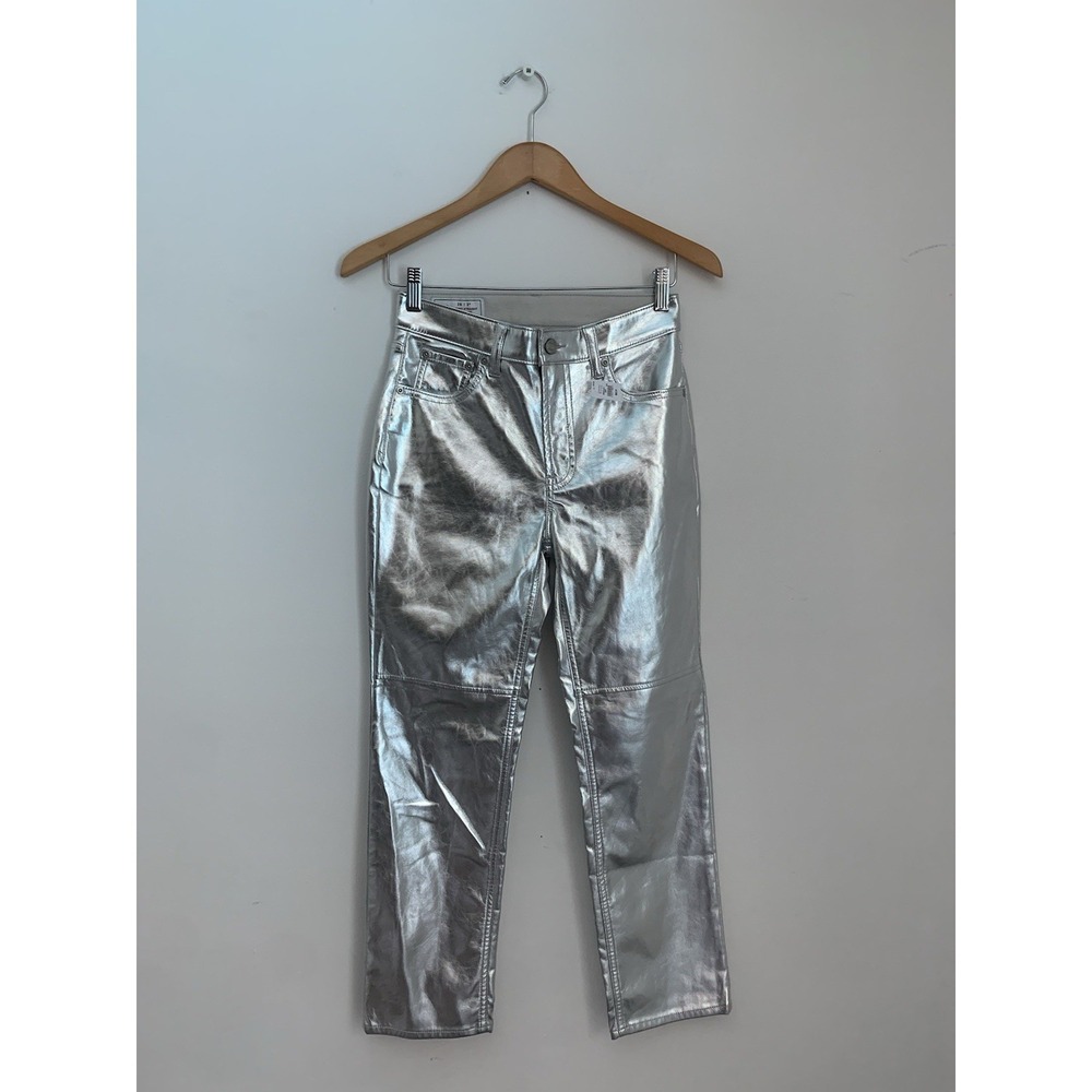 Gap Cheeky Straight High Rise Silver Faux Leather Jeans 26/2P Y2K Mobwife Rock